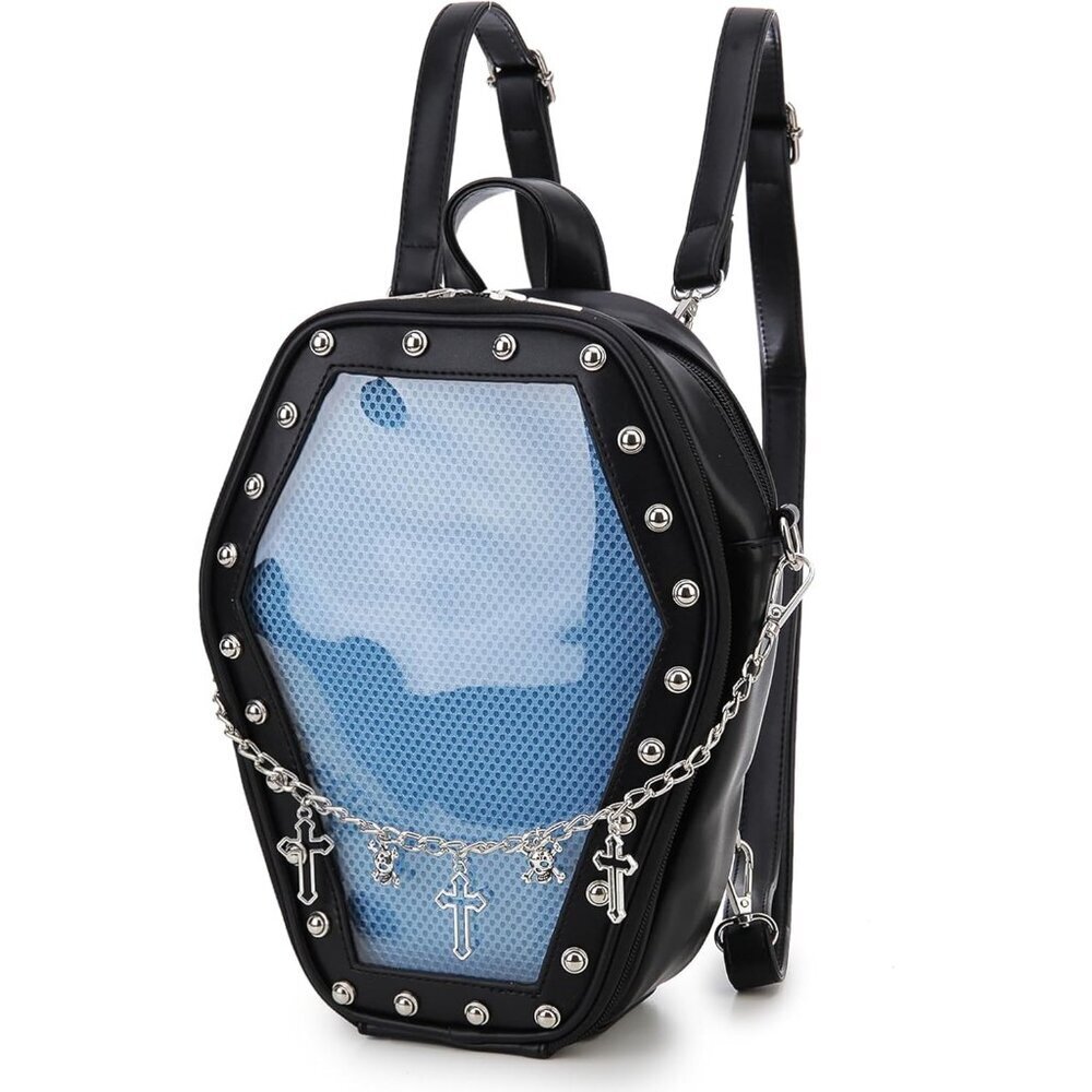 Gothic Coffin Shape Purse Handbag for Women's Halloween Shoulder Bag Blue